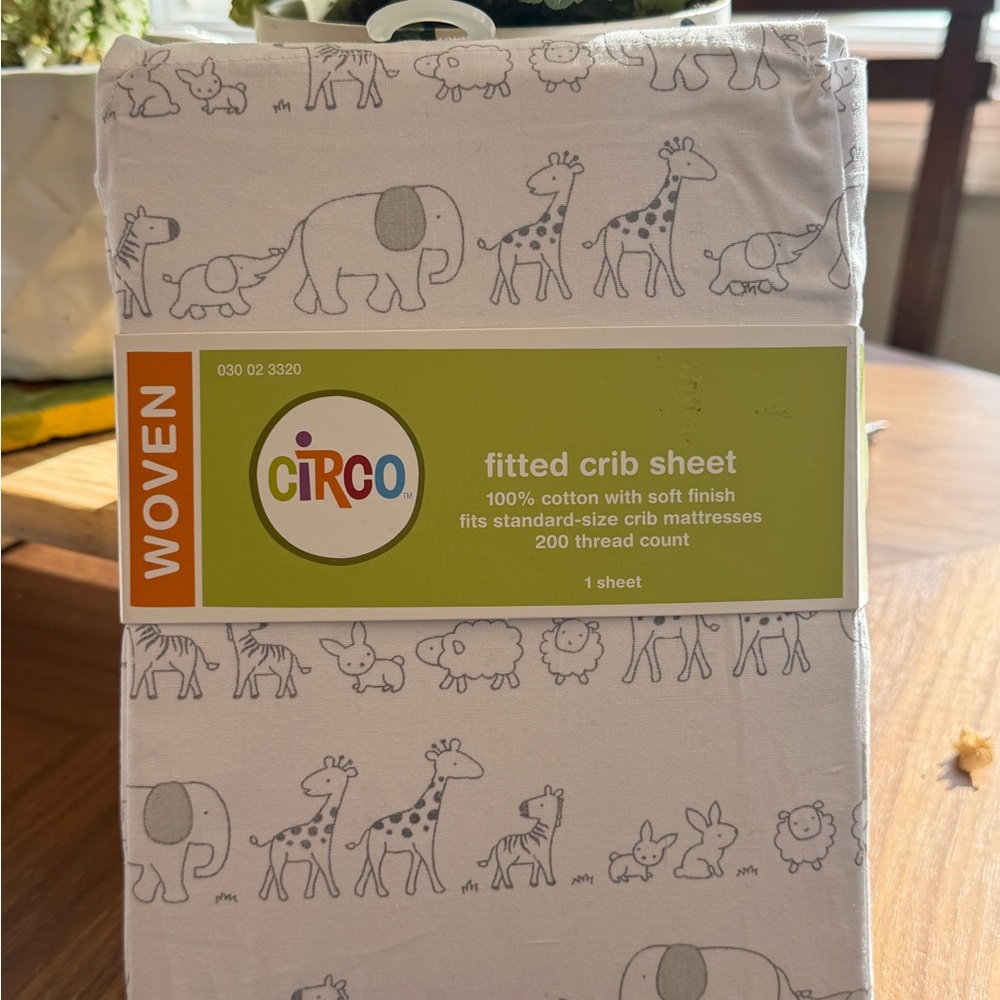 Circo Woven Baby Girl Boy Fitted Crib Sheet Gray Animals Safari 100% Cotton NEW